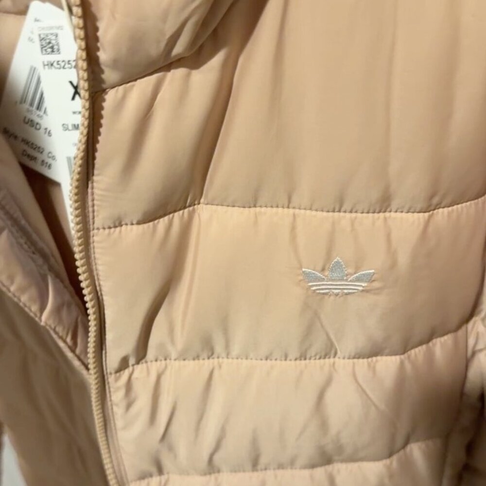 Adidas Originals Long Puffer Jacket XL Beige Belted Hooded NWT HK5252 - Picture 10 of 11
